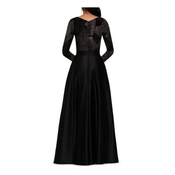 Betsy & Adam Size P2 Black and Gold Wedding Party Dress - Picture 8 of 12